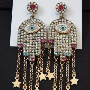 NWT Betsey Johnson Earrings Evil  Eye and Stars Dangling Multi Colored